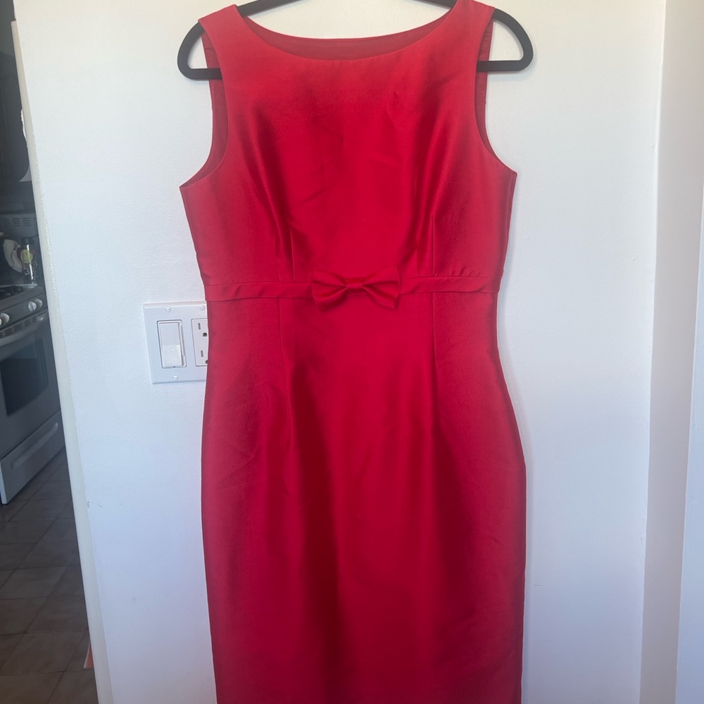 Red Bow Wool Silk Sheath Dress